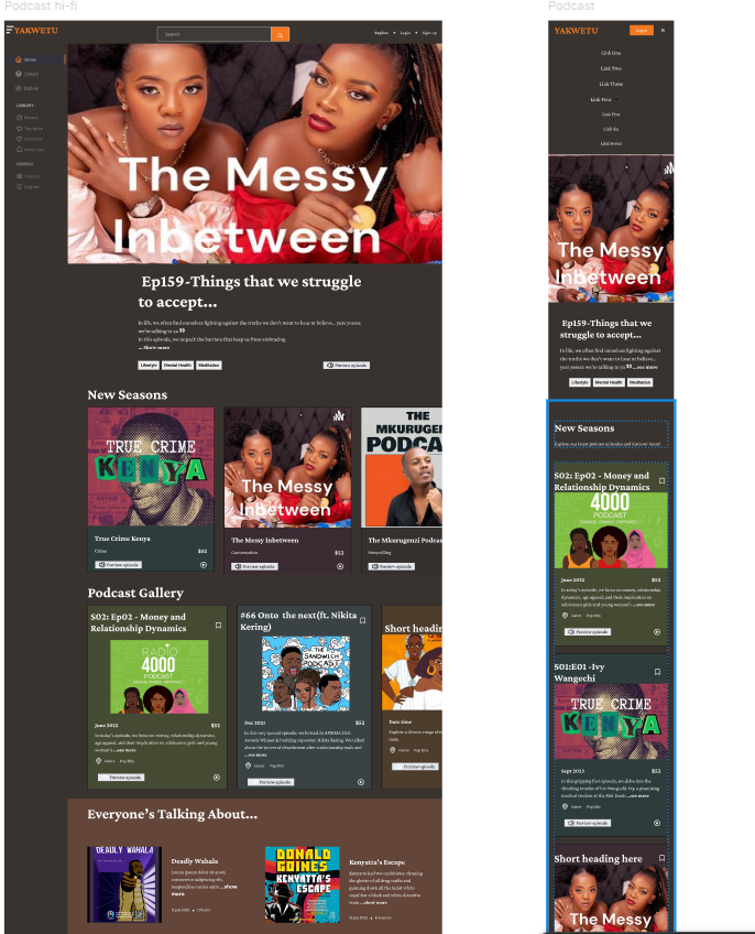 Podcast high fidelity wireframe