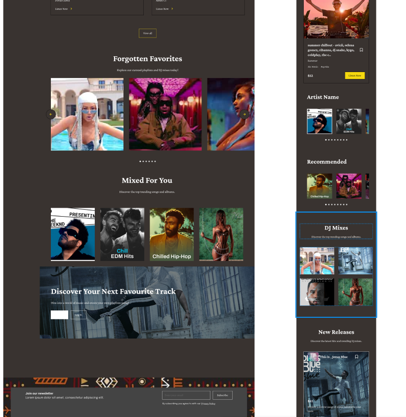 Music page high fidelity wireframe