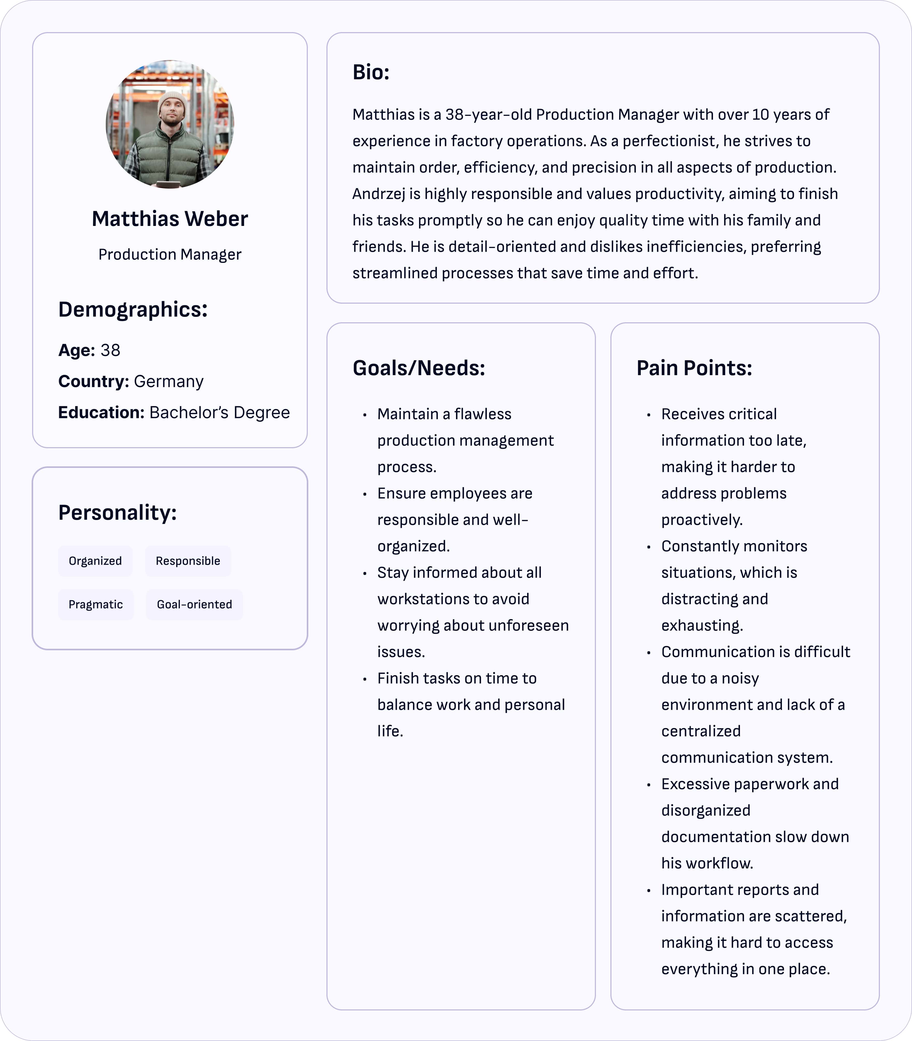 Persona of a production manager in a factory