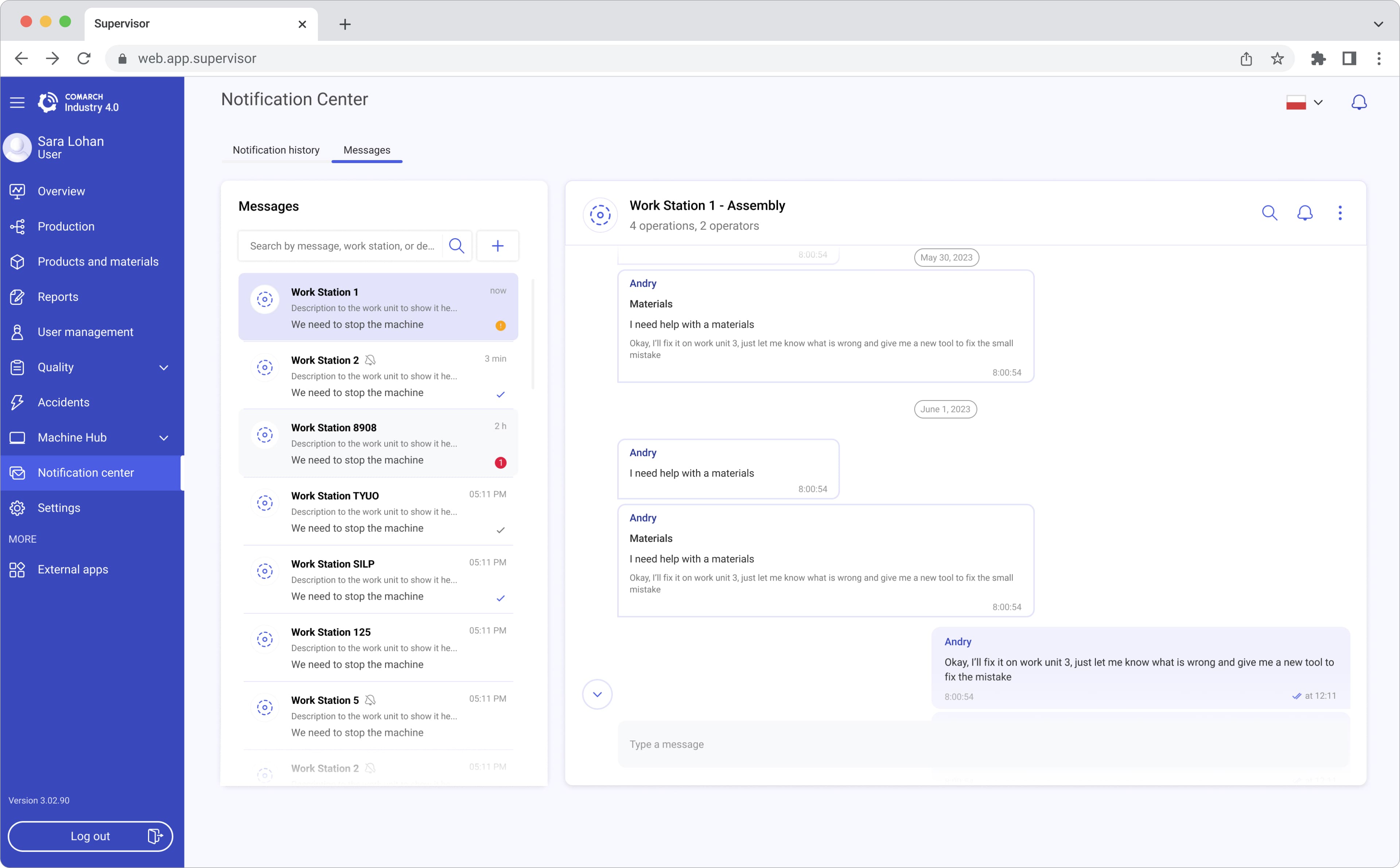 Chat with operators on specific work station