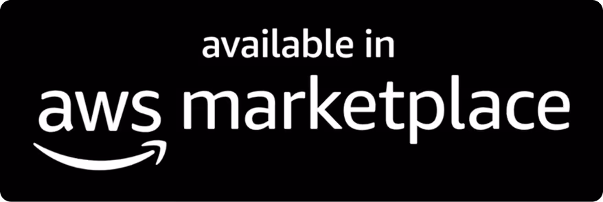 Text reading available in aws marketplace with Amazon smile arrow logo on black background.