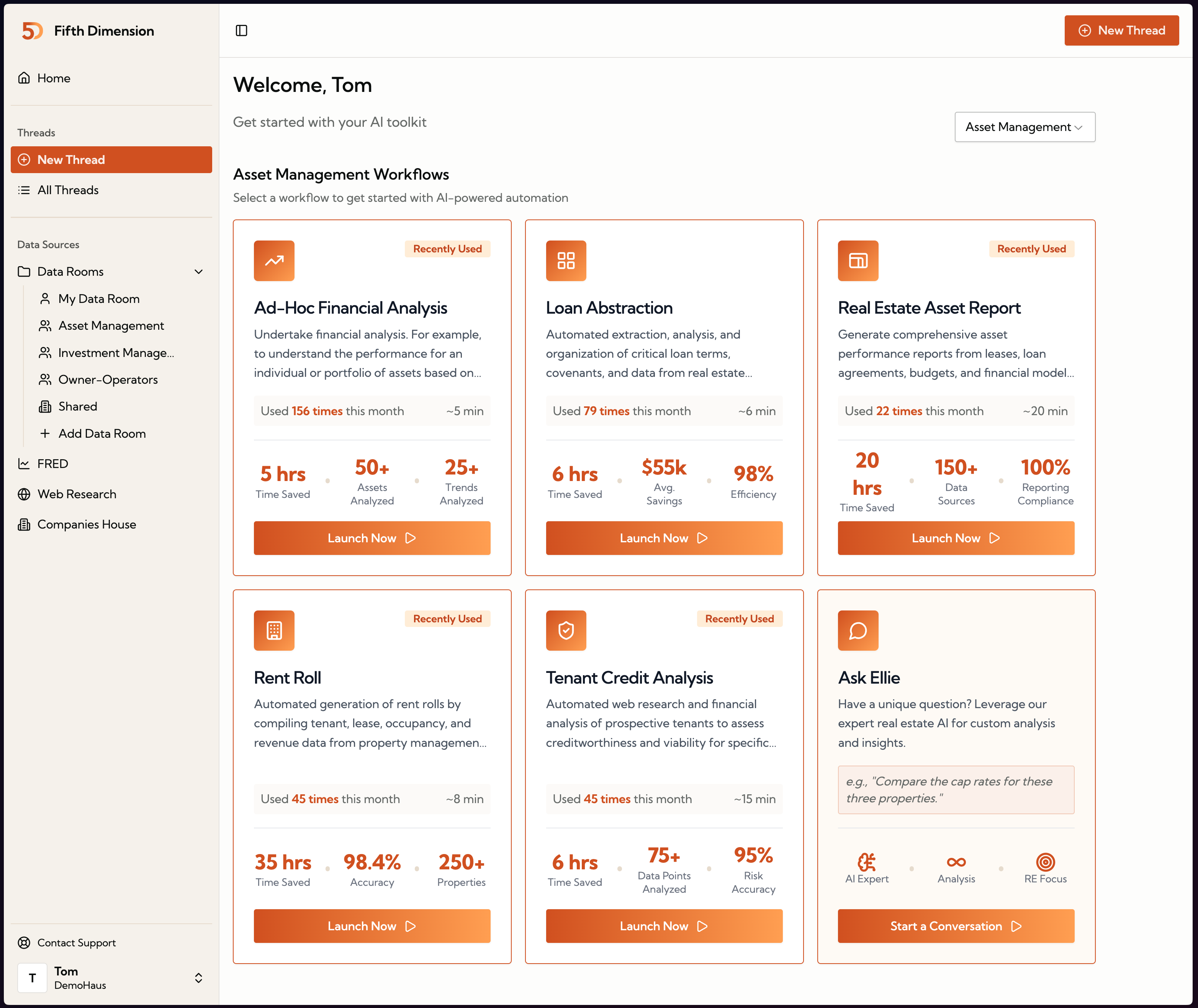 A screenshot of Fifth Dimension's web application.