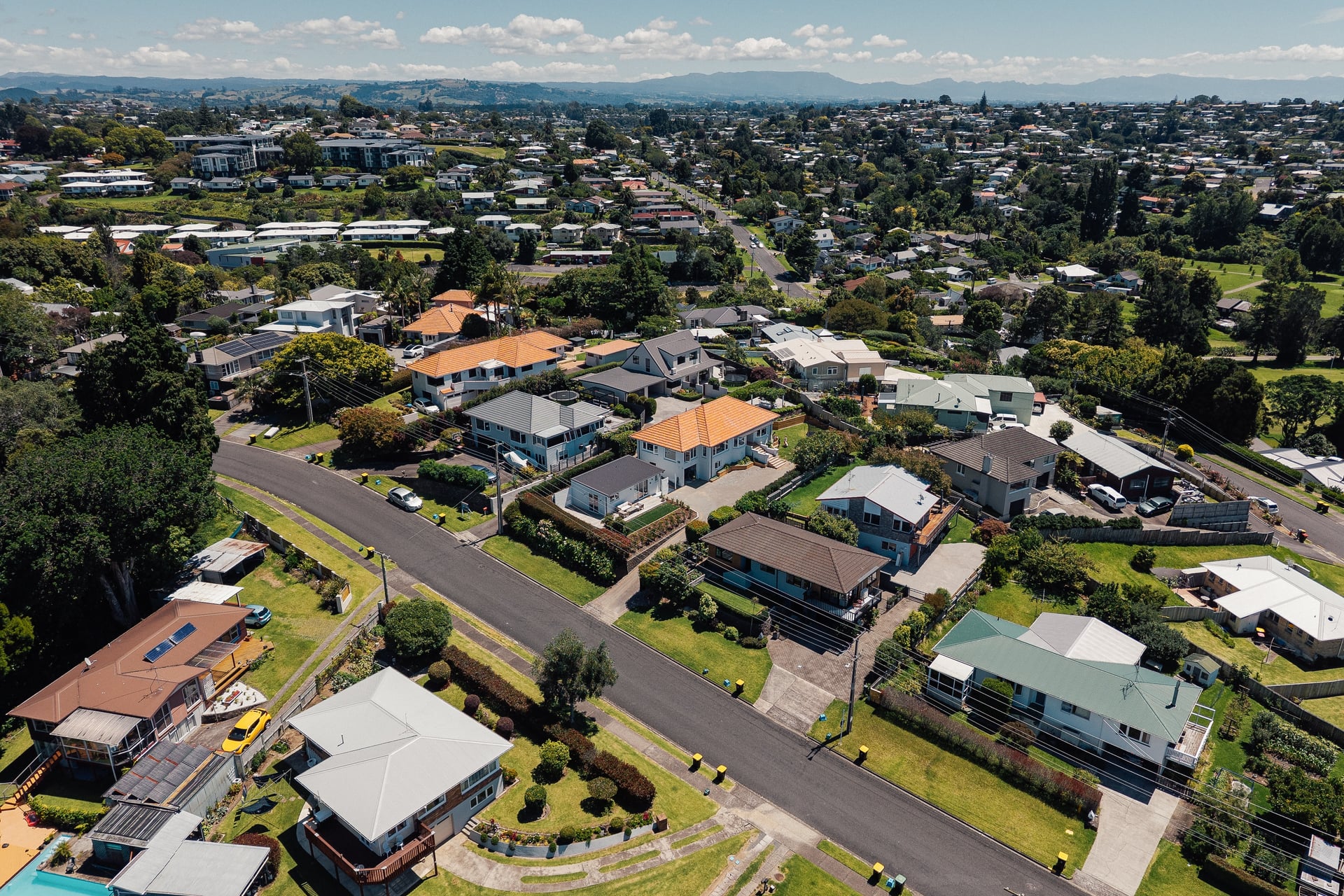 Aerial drone view of Judea residential neighbourhood in Tauranga showing the location of Gardo Group minor dwelling project