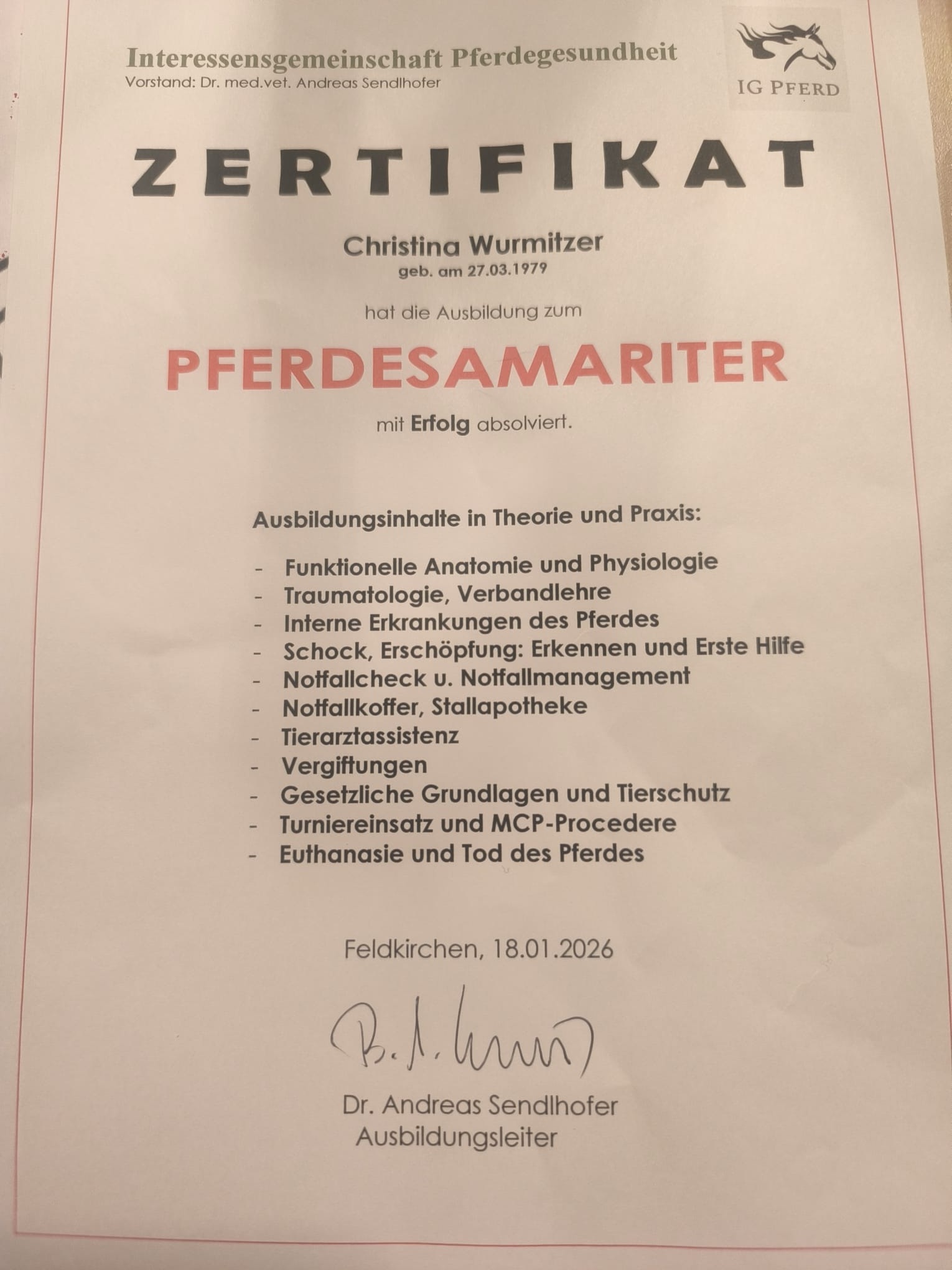 Weiterbildung Pferdesamariter