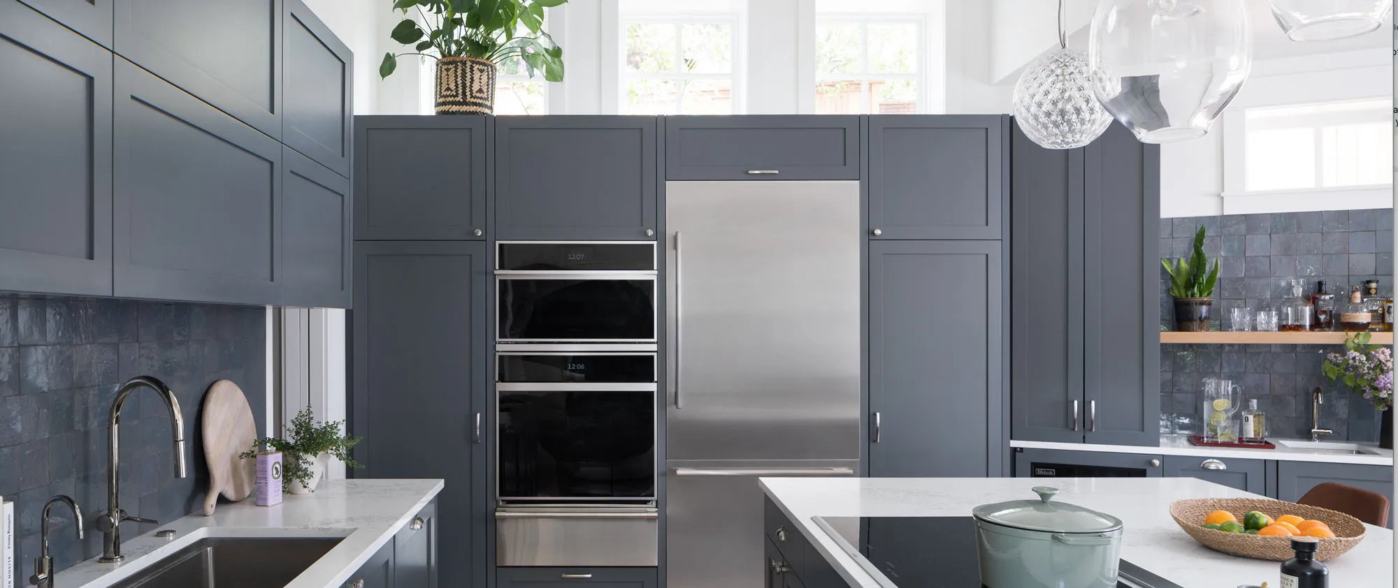 Beautiful blue kitchen designed by Beth Strongwater in Boulder CO.