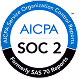 AICPA SOC 2 compliance badge with circular design and blue color scheme.