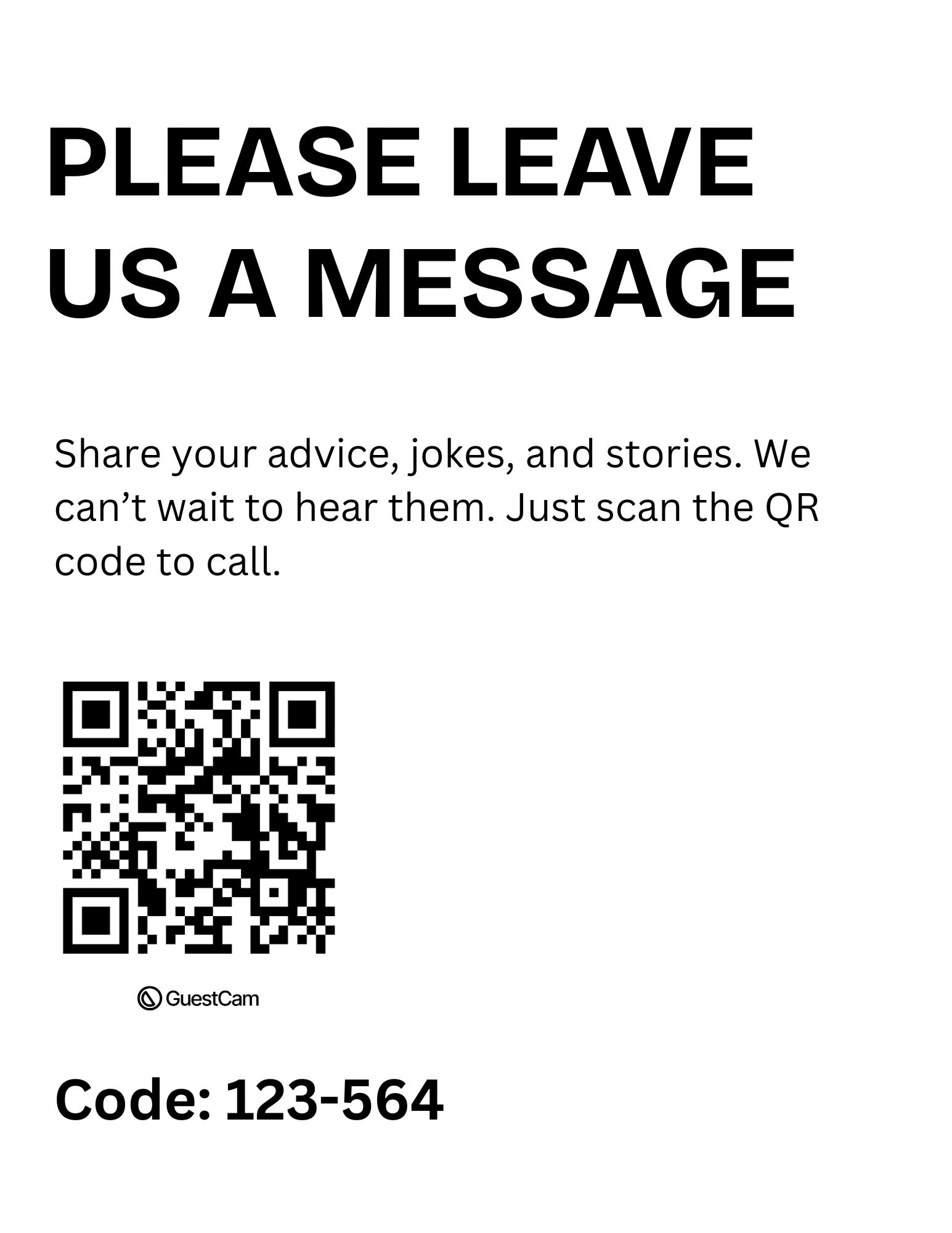 Please leave us a message dial in Table flyer Canva QR Code template