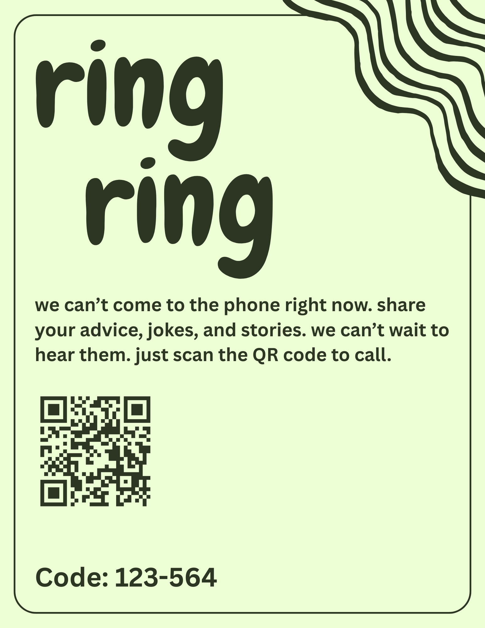 Ring Ring Dial In - Olive Table flyer Canva QR Code template