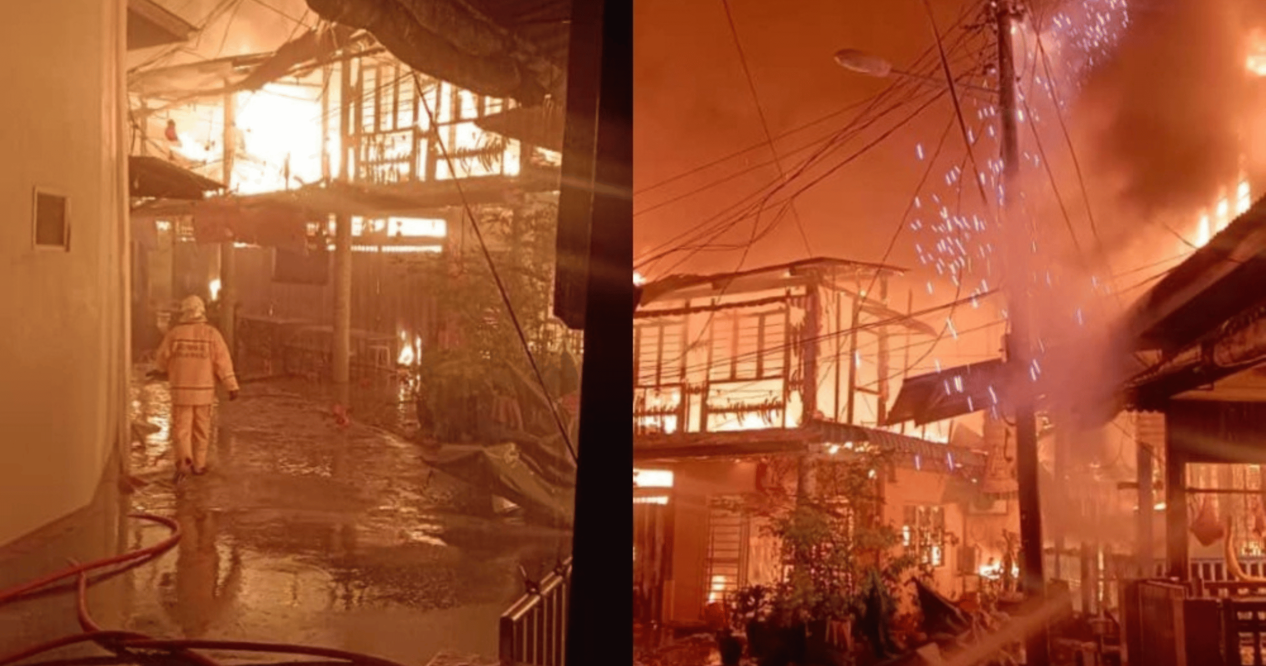 Pre-dawn fire destroys 21 houses, a food stall, and a temple in Perak.