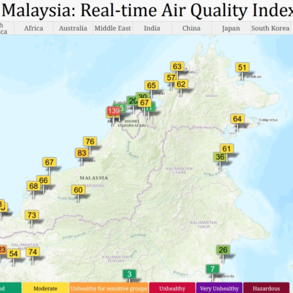 Miri's air quality worsens, hitting unhealthy level with an API reading of 139.