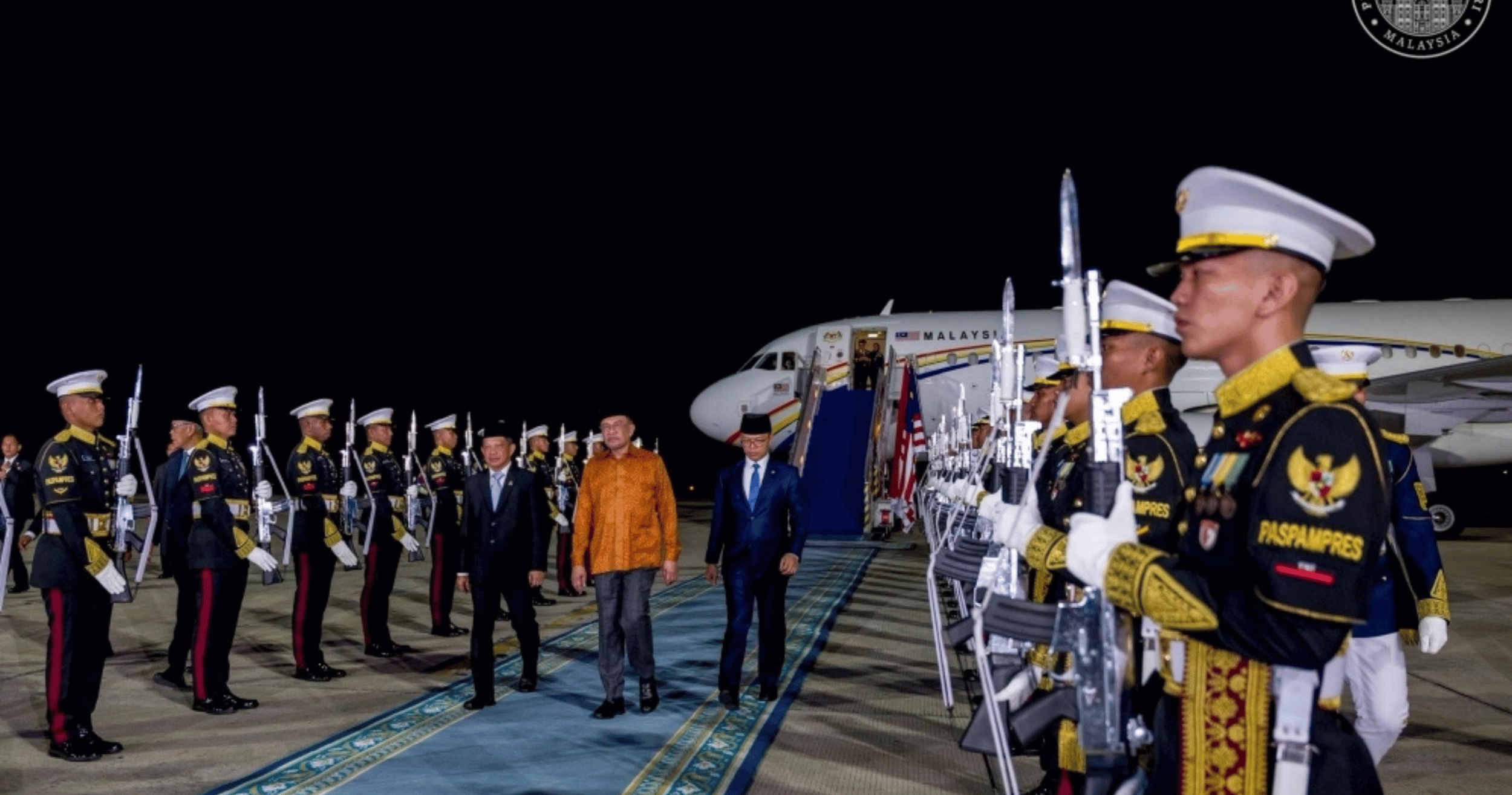 Anwar arrives in Jakarta for high-level discussions with Indonesian President Prabowo.