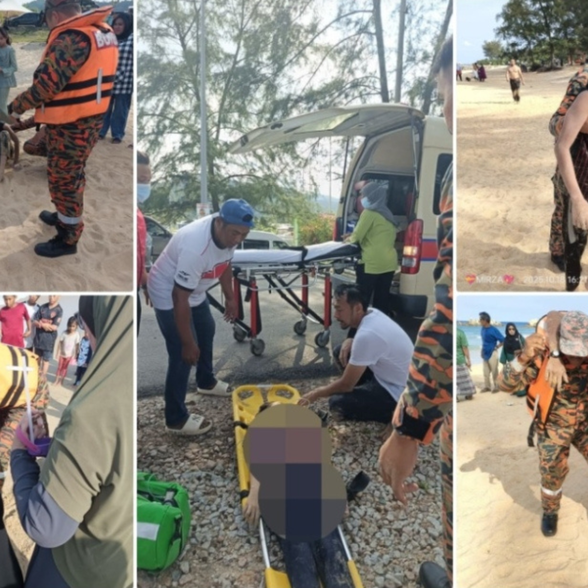 Family trip to Kemaman beach turns tragic as strong waves sweep victims into the sea, leaving two dead