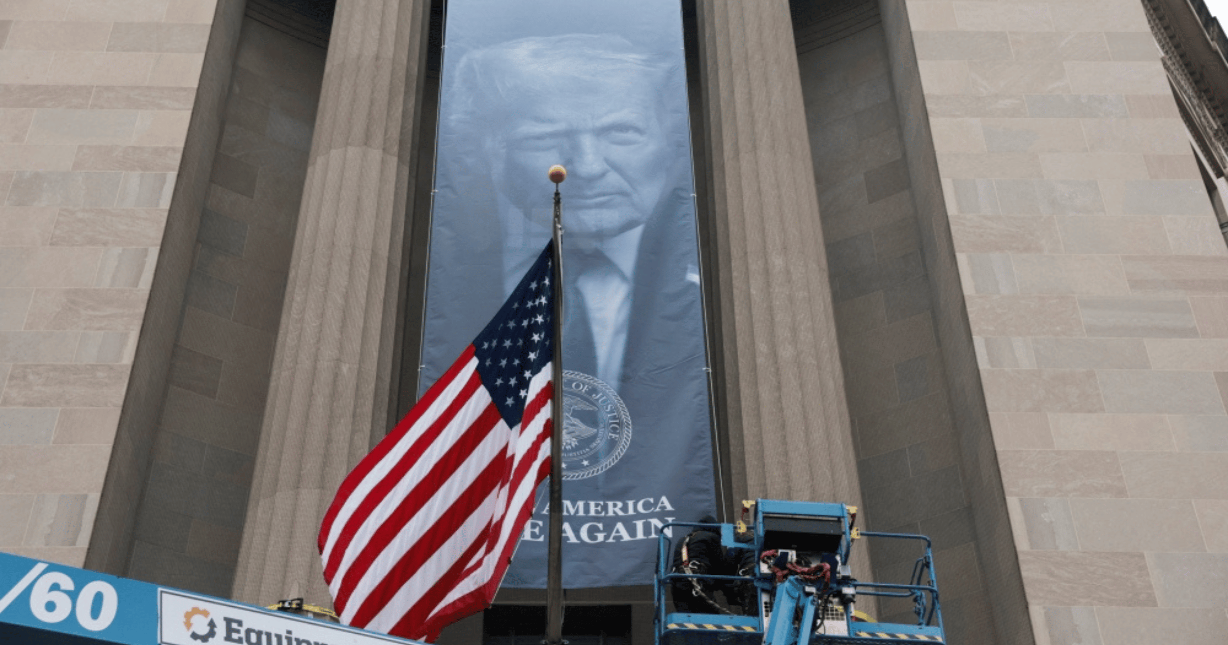 Donald Trump’s image displayed outside United States Department of Justice headquarters in latest show of influence.