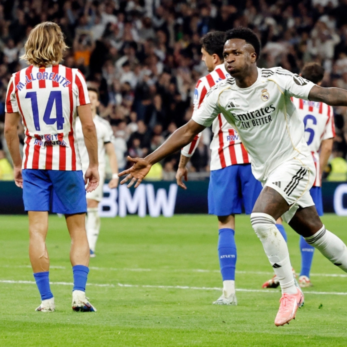 Vinicius scores twice to lead Real Madrid to a 3-2 derby victory over Atletico Madrid