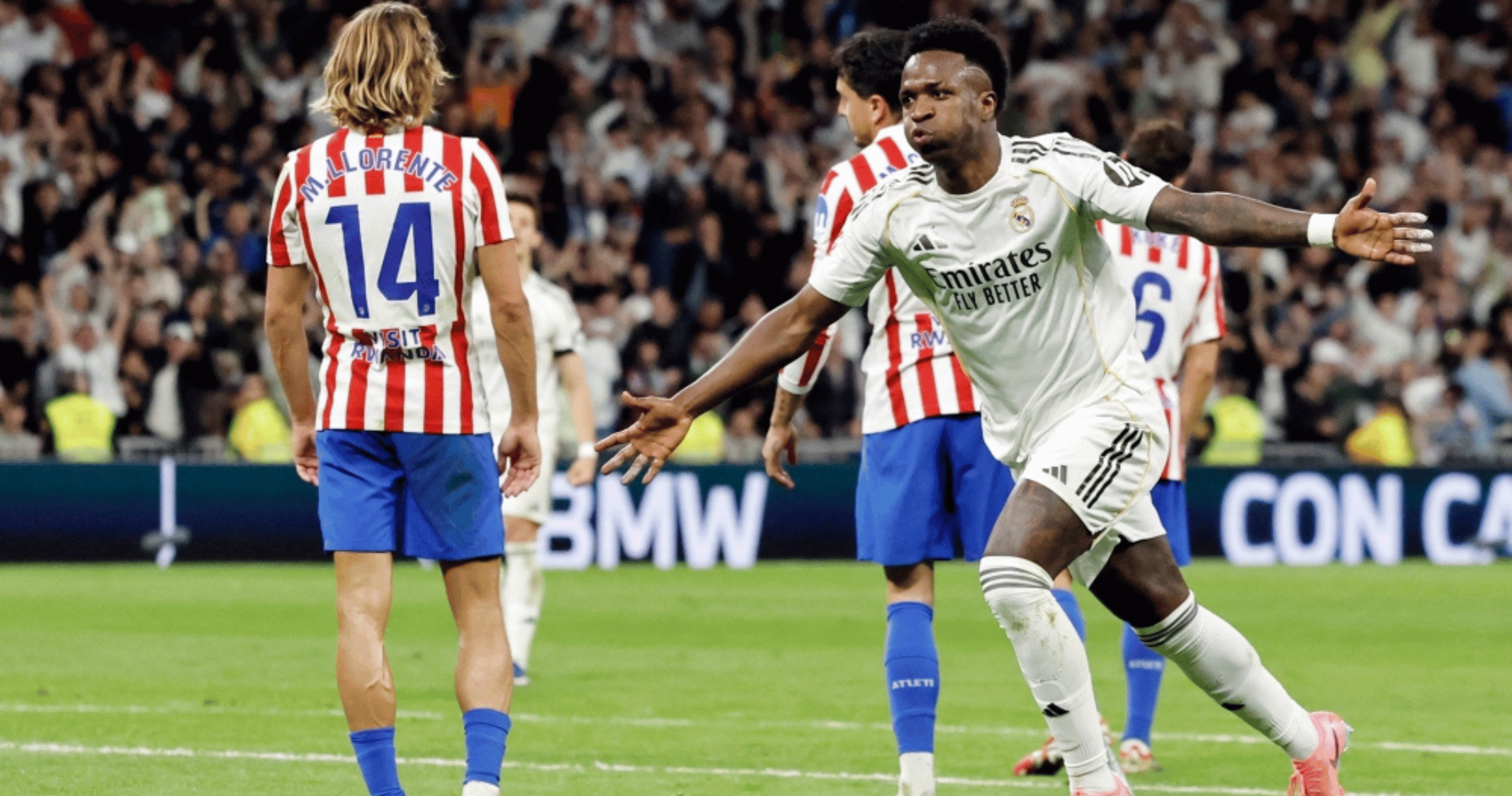 Vinicius scores twice to lead Real Madrid to a 3-2 derby victory over Atletico Madrid