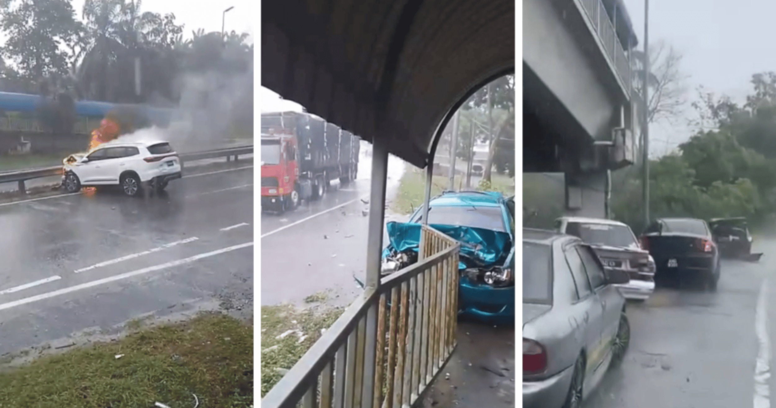 Engulfed in flames: Chery Tiggo SUV 60% destroyed in five-vehicle crash in Beruas