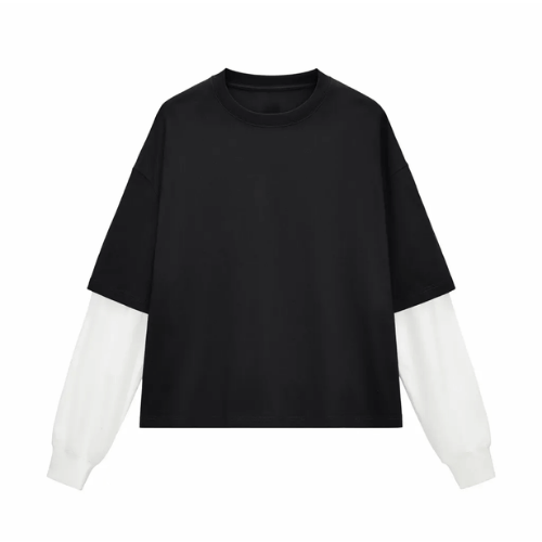 Layered Contrast Sleeve Cotton T-Shirt