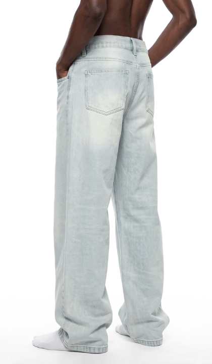 Men's Vintage Wash Wide Leg Denim Jeans