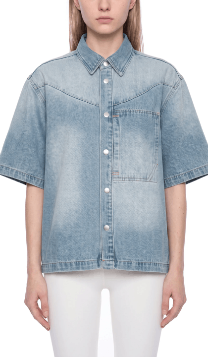 Unisex Vintage Wash Boxy Short Denim Shirt