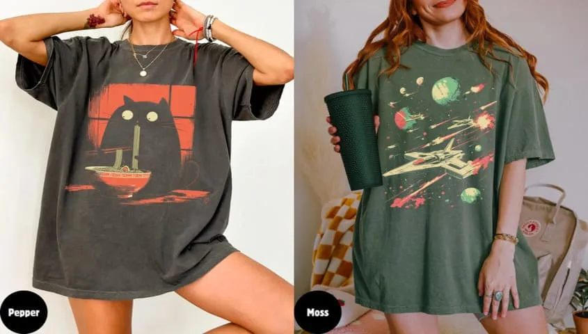 model styling a negative space graphic t-shirt with minimalist t-shirt design ideas