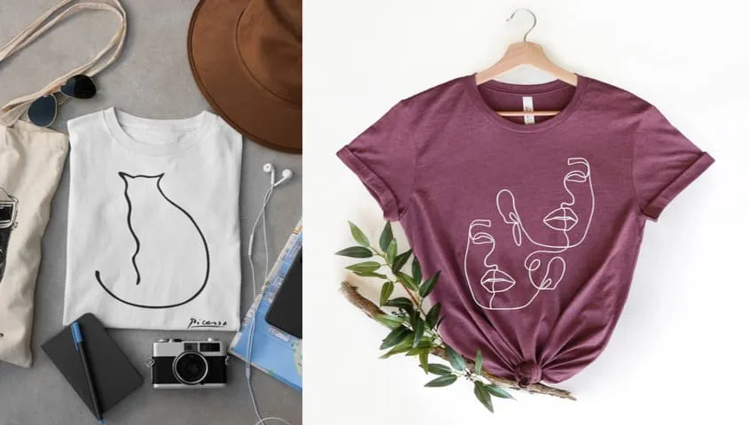 Line art on the display of pure cotton t-shirts