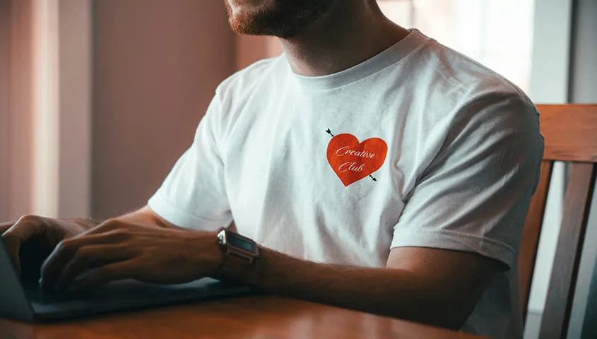graphic on the left chest of a t-shirt illustrating design size for shirts