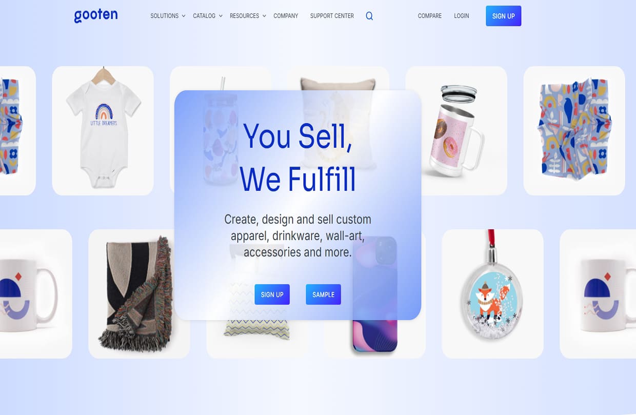 Gooten platform homepage displayed as a Printful alternative