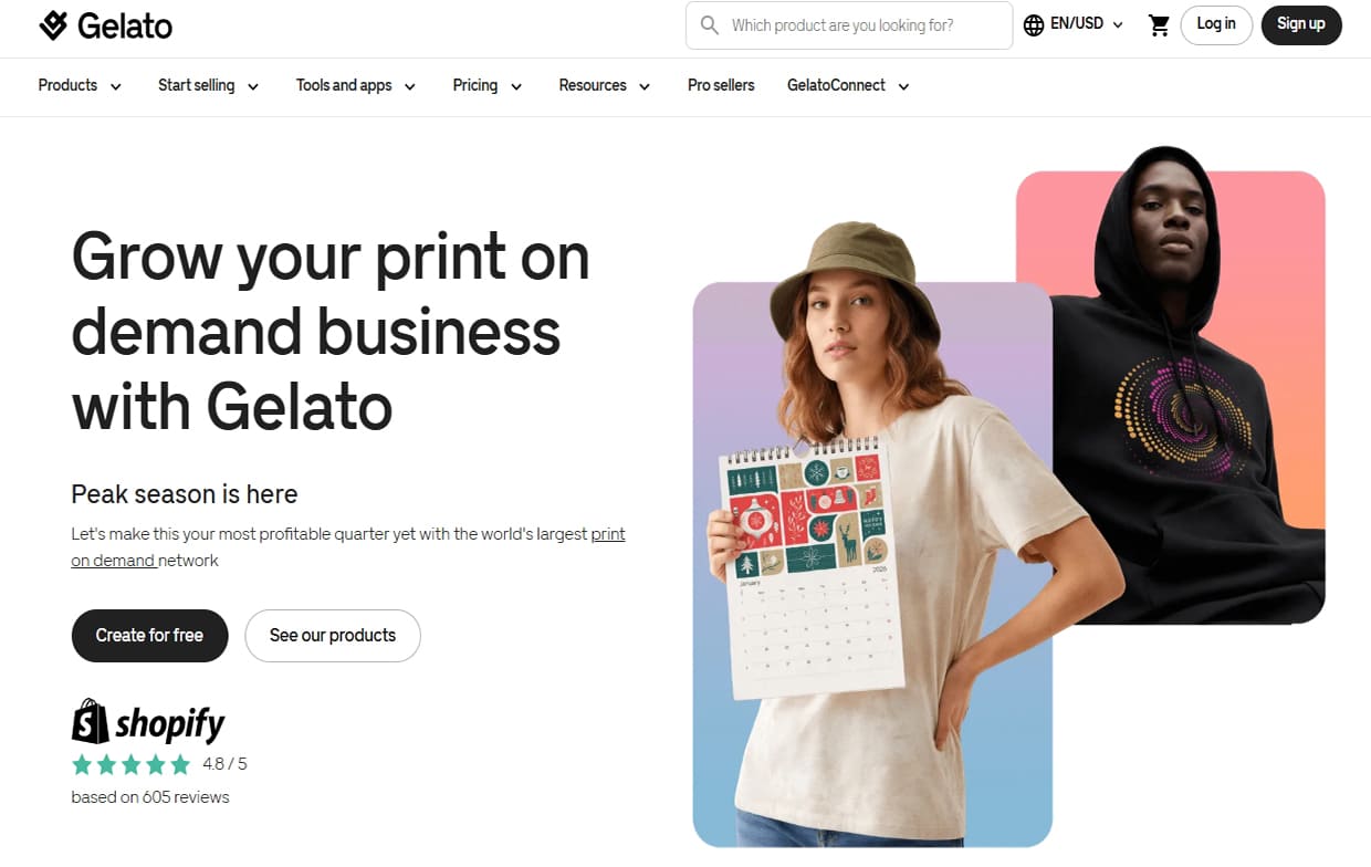 Gelato homepage shown as a Printful alternative