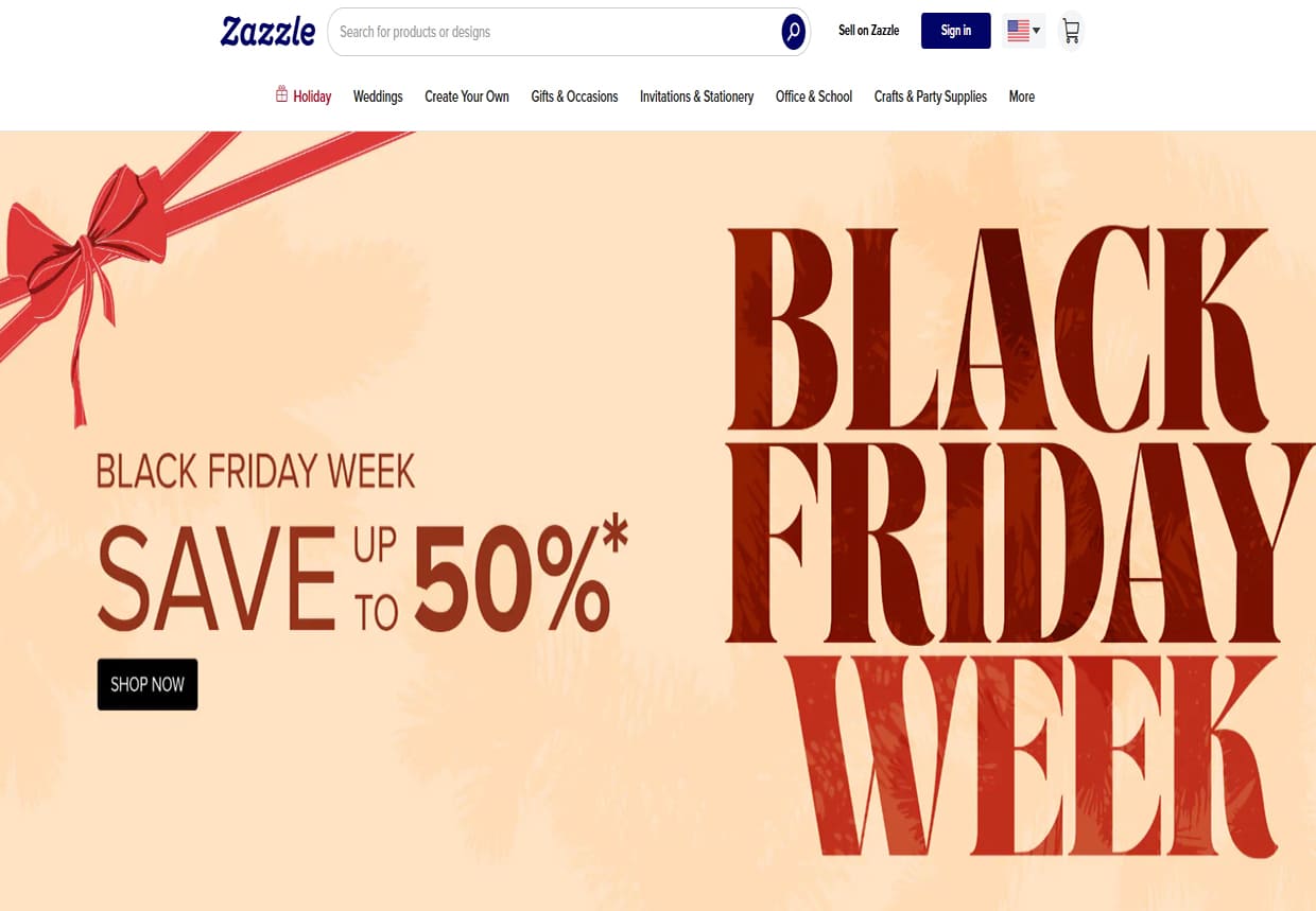 Zazzle homepage shown as a Printful alternative