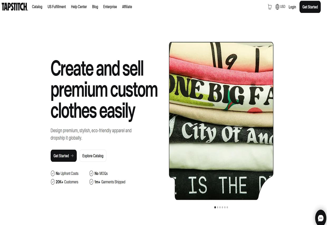 Tapstitch dashboard screenshot shown as a Printful alternative