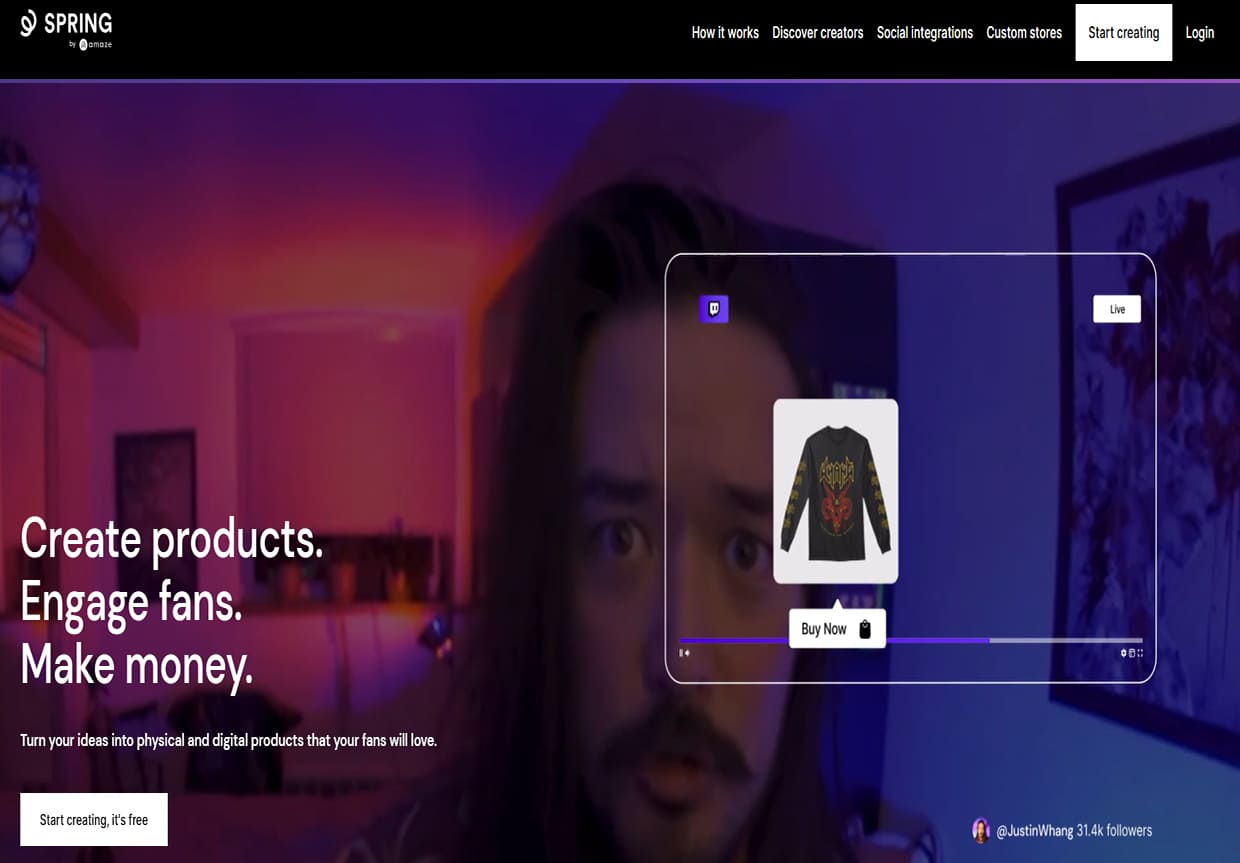 Spring homepage shown as a Printful alternative