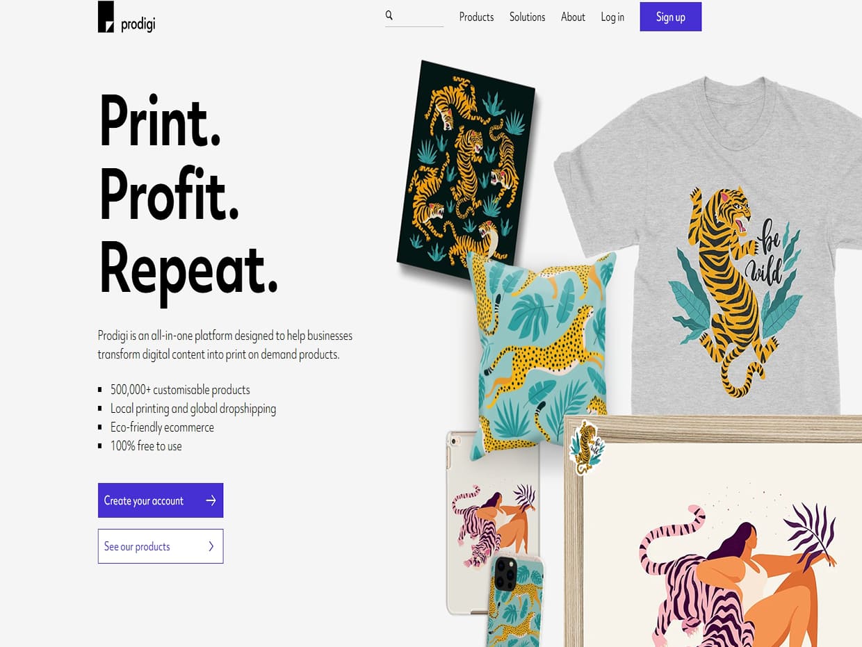 Prodigi platform homepage displayed as a Printful alternative
