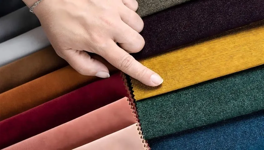 Colorful polyester and cotton fabric swatches