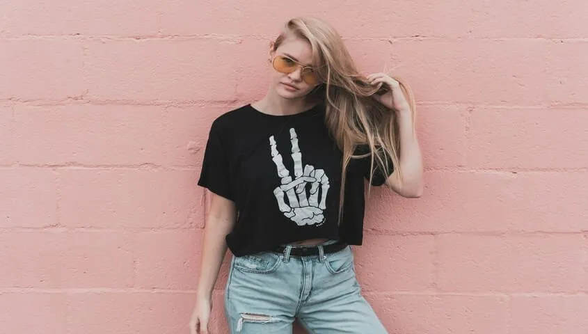 blond hair woman wear custom tshirt