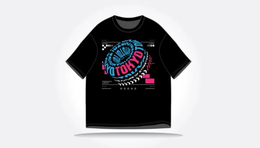 black T-shirt with Y2K style print