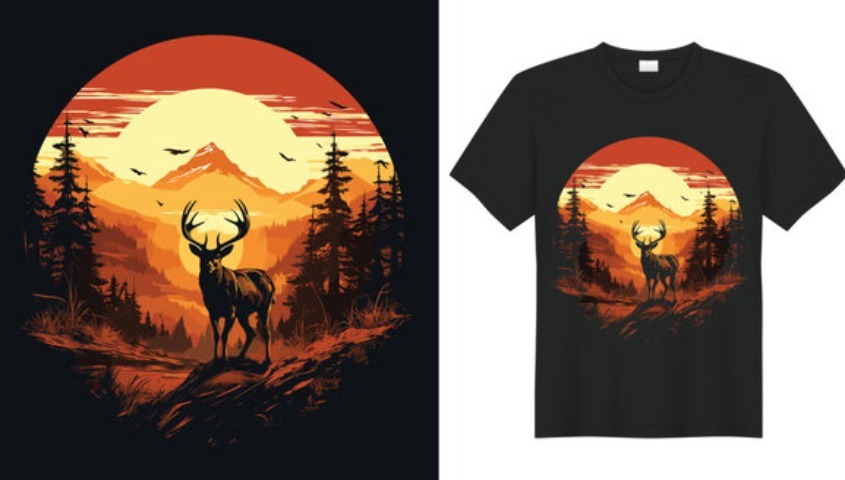 black shirt with wildlife print on the front side