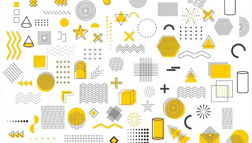 full of geometrical symbols on white background