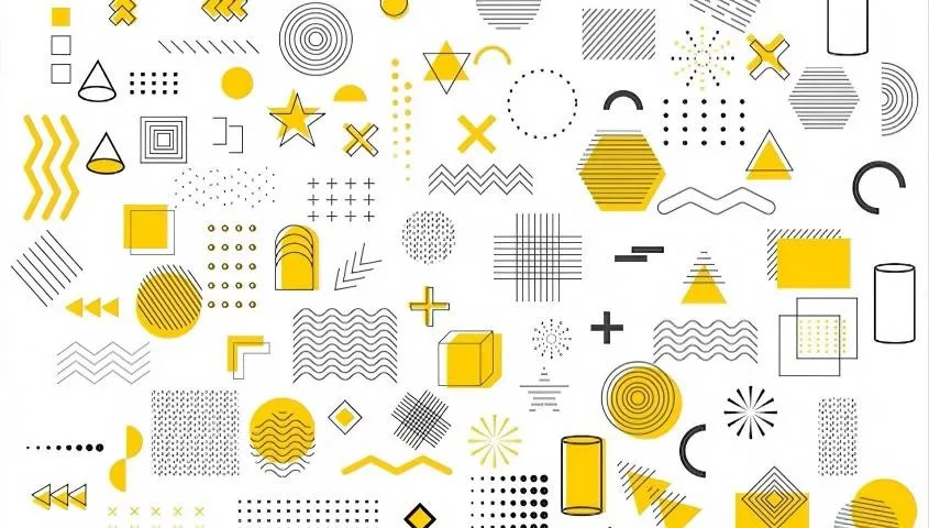 full of geometrical symbols on white background