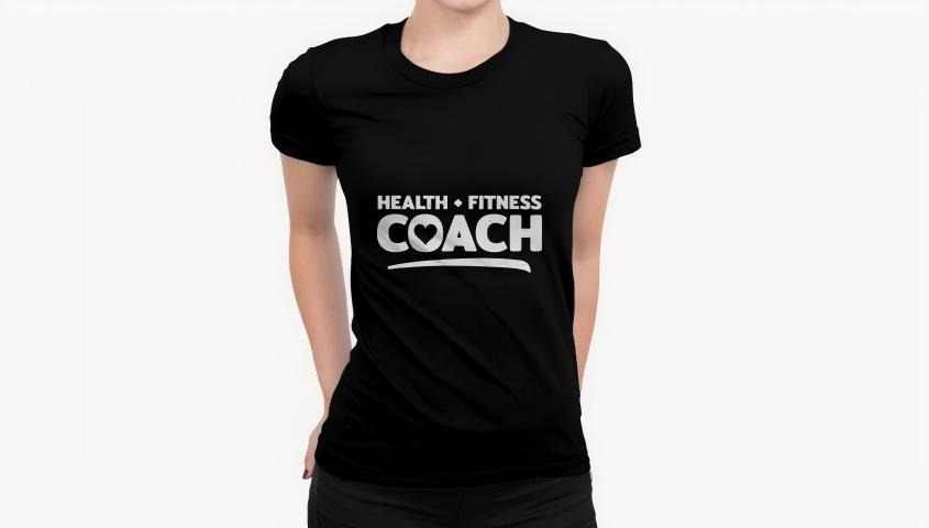 black T-shirt with "HEALTH & FITNESS" spell on the front
