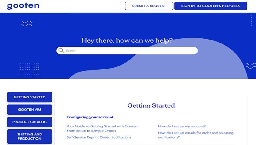 The Etsy print on demand platform, Gooten's dashboard
