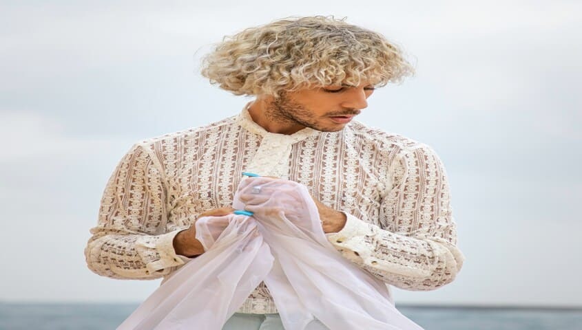 Modern 1980s lace fashion with soft textures and bold attitude