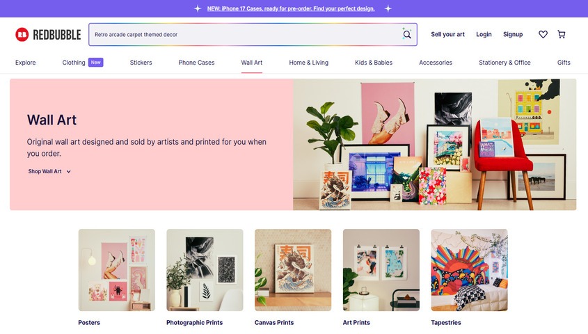 companies like printify-redbubble homepage