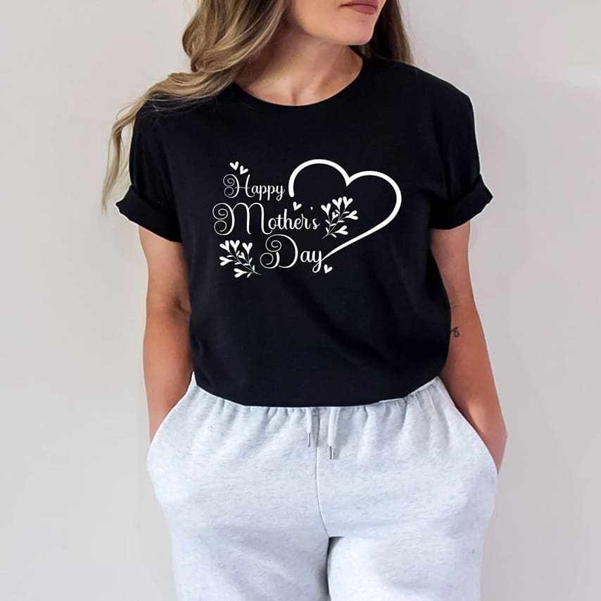 Minimal Text + Small Heart Icon mother's day shirt idea