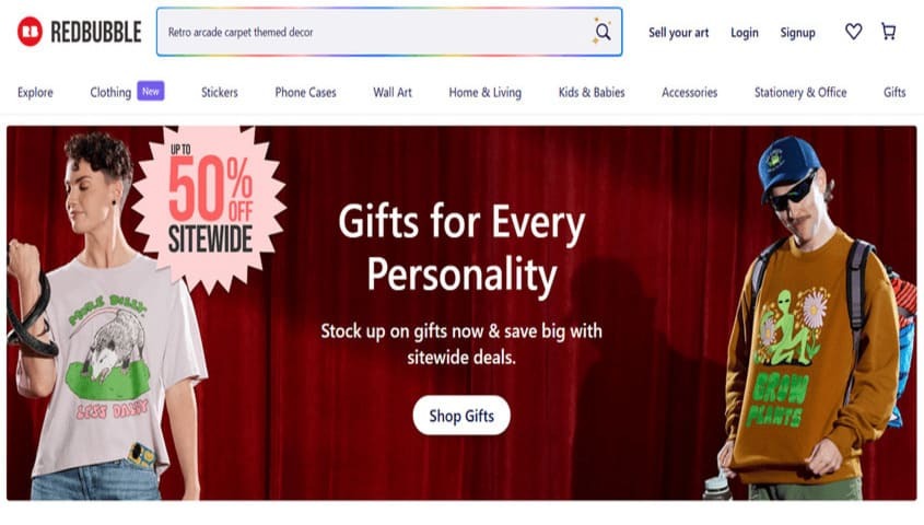 etsy competitors - redbubble homepage