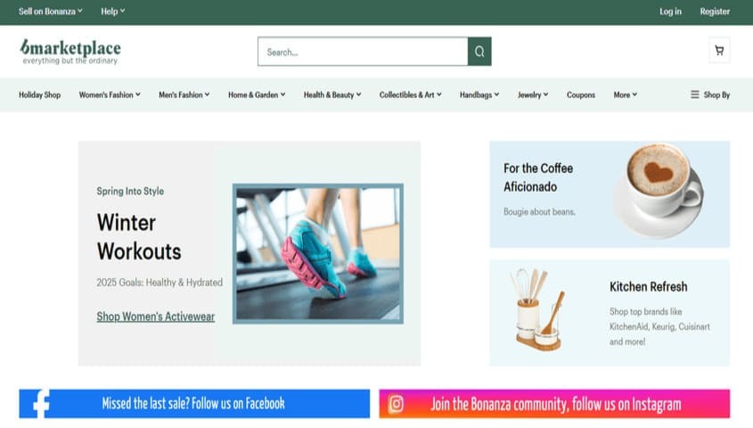 etsy competitors - bonanza homepage