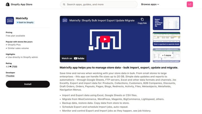 Matrixify ecommerce integration for bulk product and inventory management