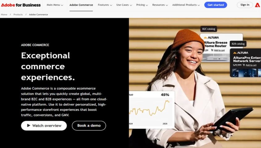 Adobe Commerce enterprise e-commerce website interface