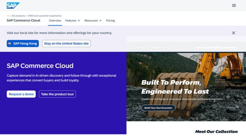 SAP Commerce Cloud enterprise e-commerce platform homepage