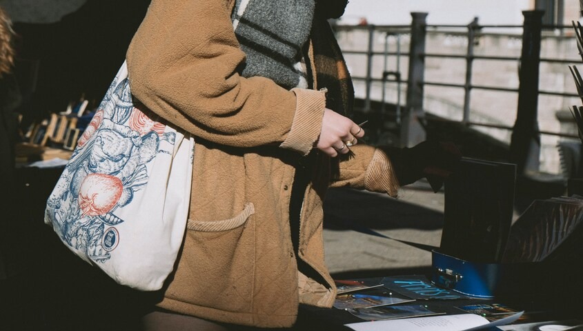 Polyester tote bag demonstrating what is sublimation printing on synthetic accessories designed for daily wear.