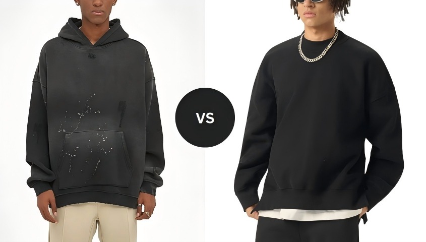 Hoodie vs sweatshirt style comparison.